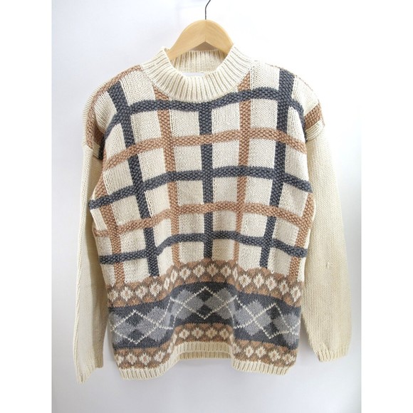 VTG Cricket Lane  sweater unique multicolor Beige Gray Sz Medium‎ Shoulder pad - Picture 1 of 9